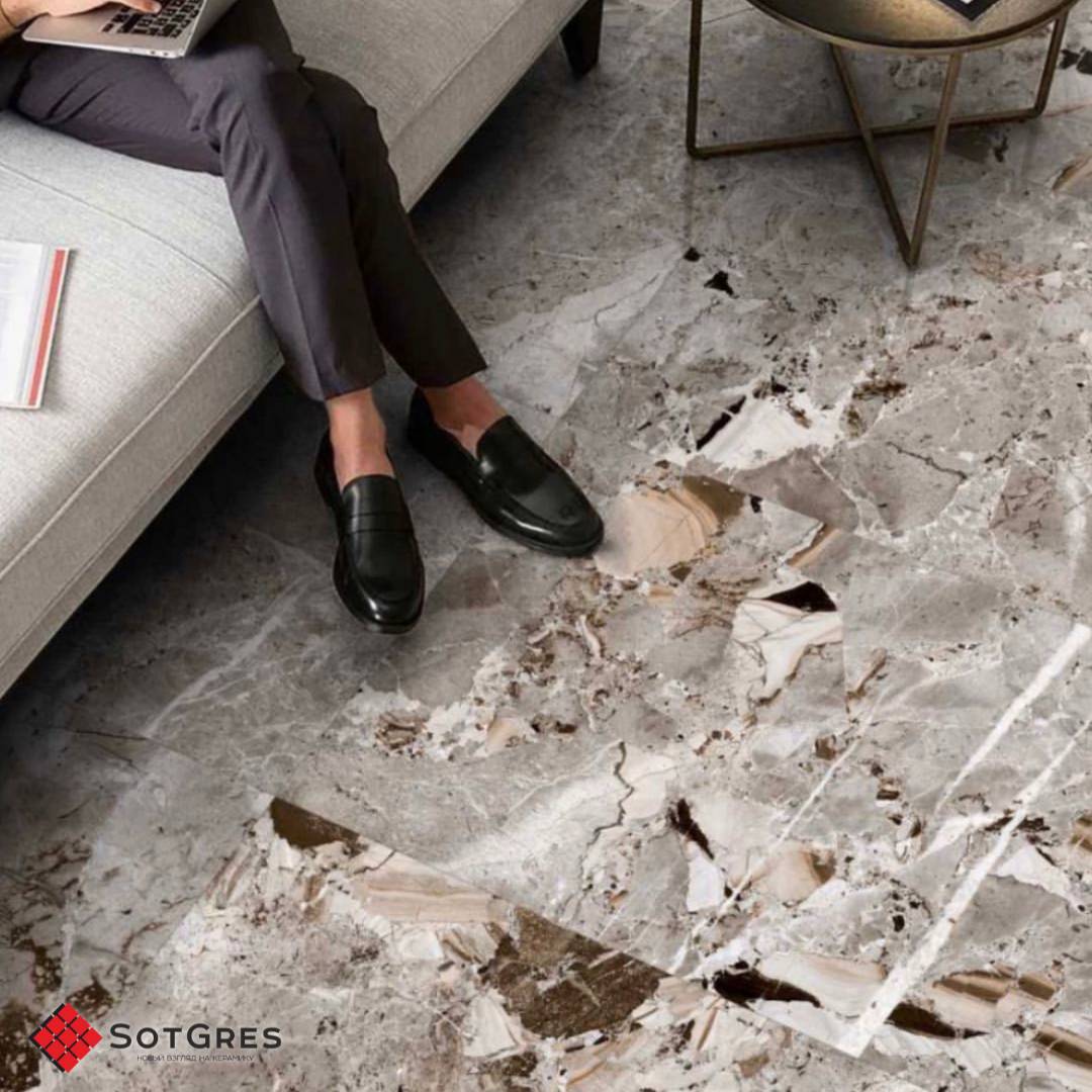 GRISS SMOKY /60х120/ глянцевый серый керамический гранит с коричневым рисунком