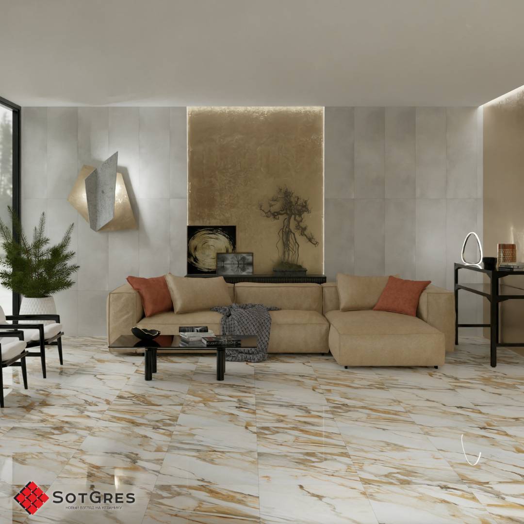 CALCATTA GOLD BORGHINI /60х60/ глянцевый желто-коричневый керамический гранит под мрамор