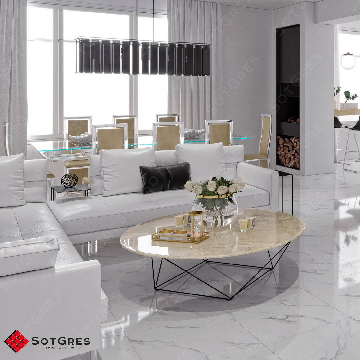 CLASSIC STATURIO /60х60/ белый глянцевый керамический гранит под мрамор