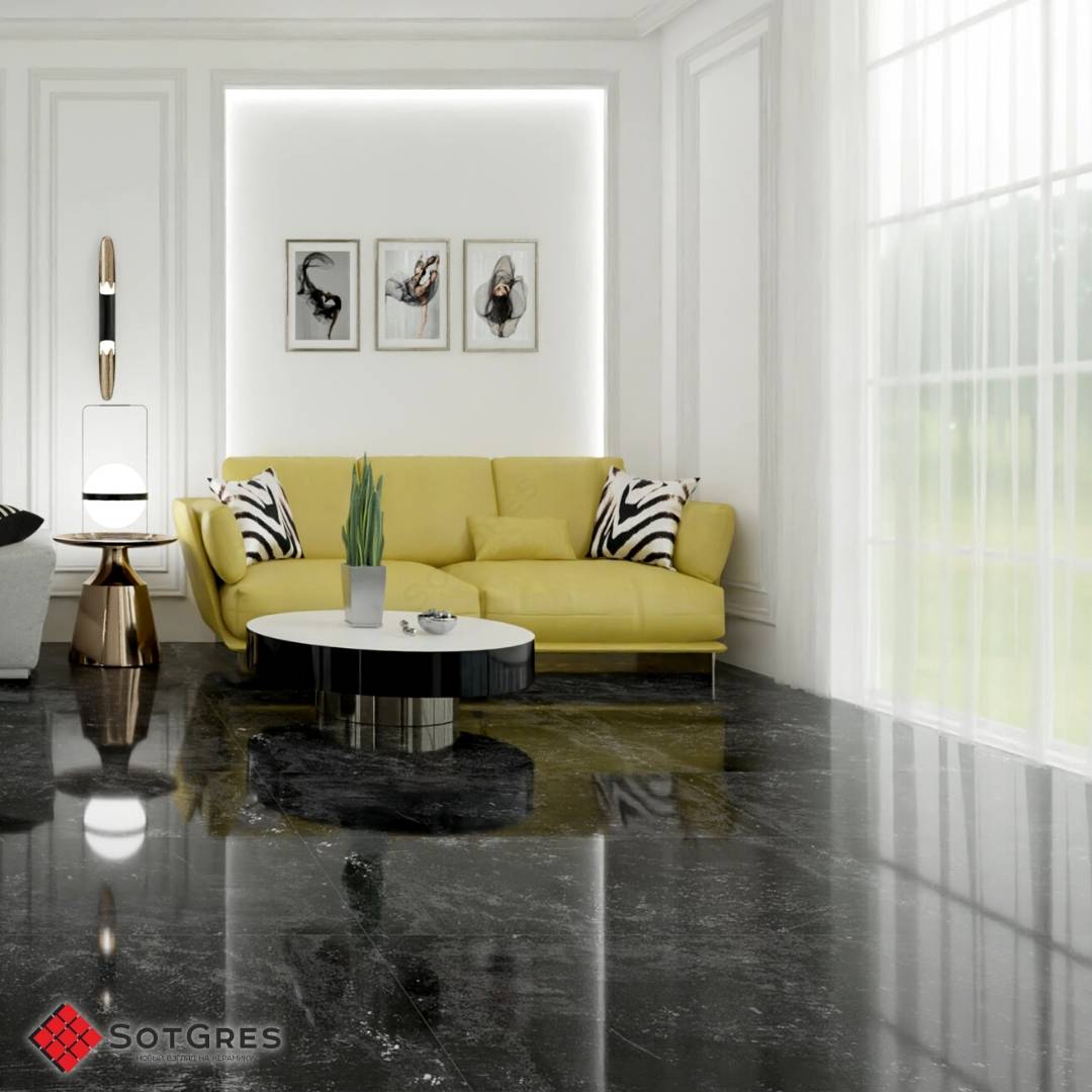 BELLIZA BLACK HG /120х60/ глянцевый черный керамический гранит под штукатурку с двойной полировкой 