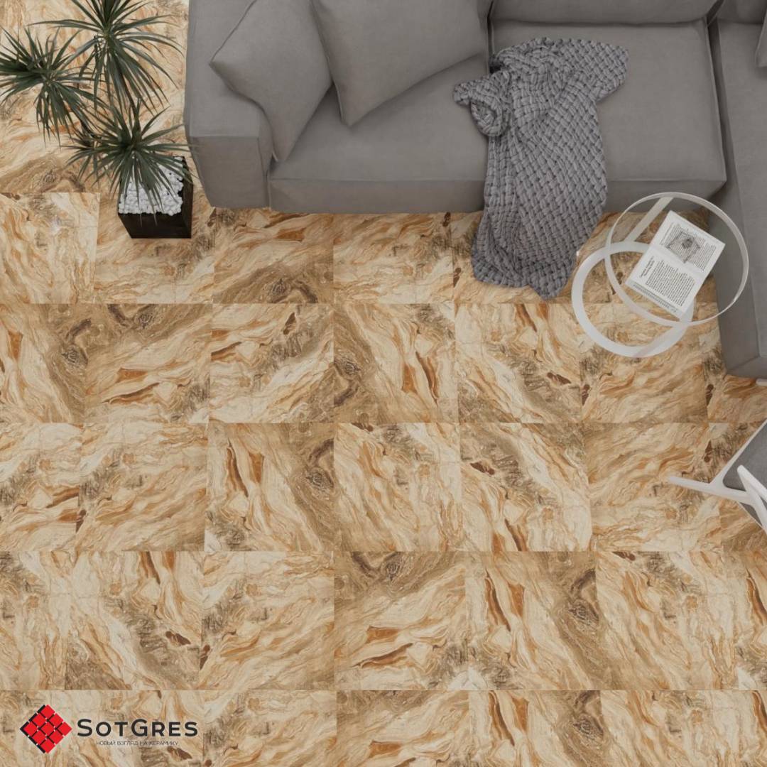 LEVIANA BROWN /60х60/ глянцевый керамический гранит - стильный дизайн под коричневый оникс