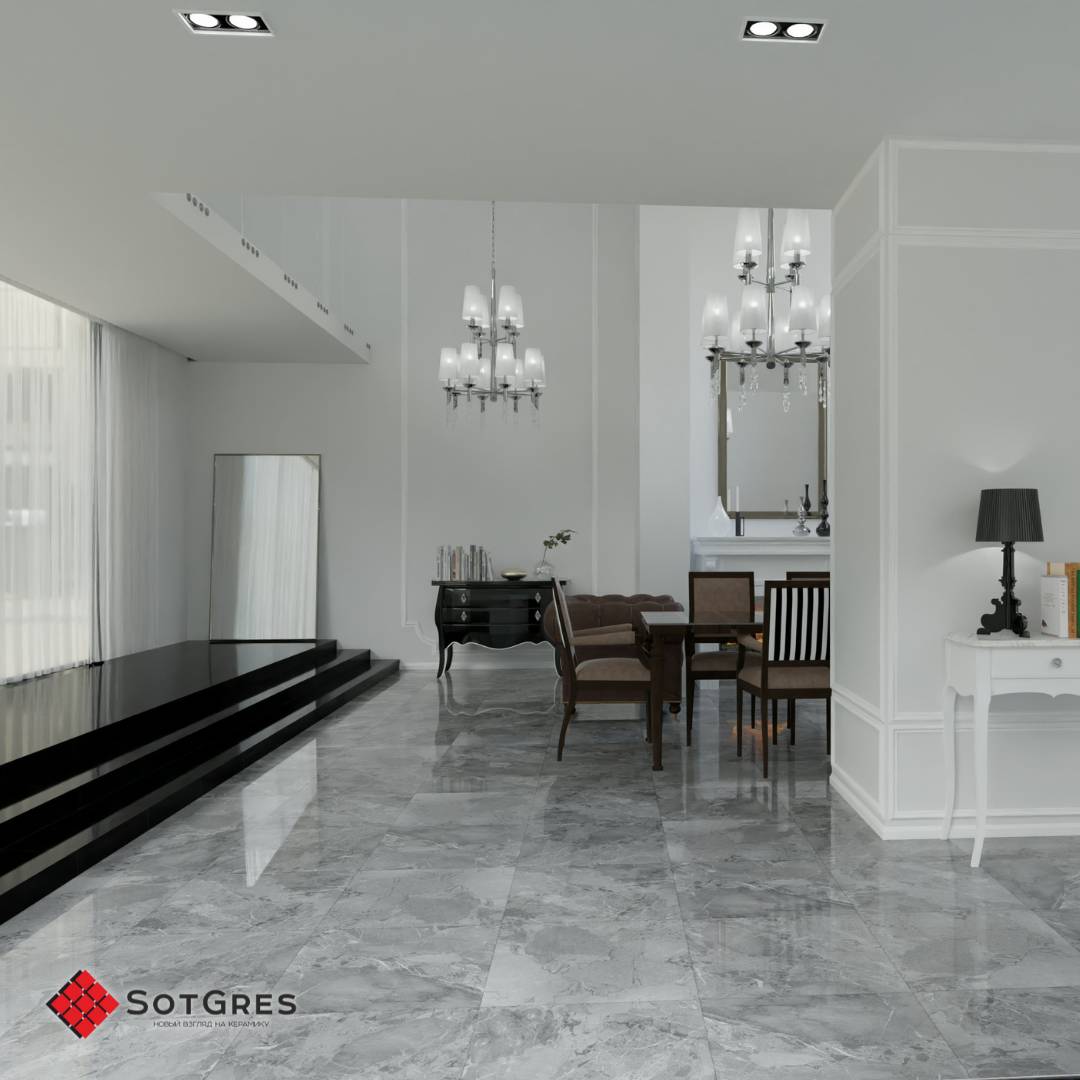 DOVE GREY /60х60/ серый глянцевый керамический гранит под каменный мрамор