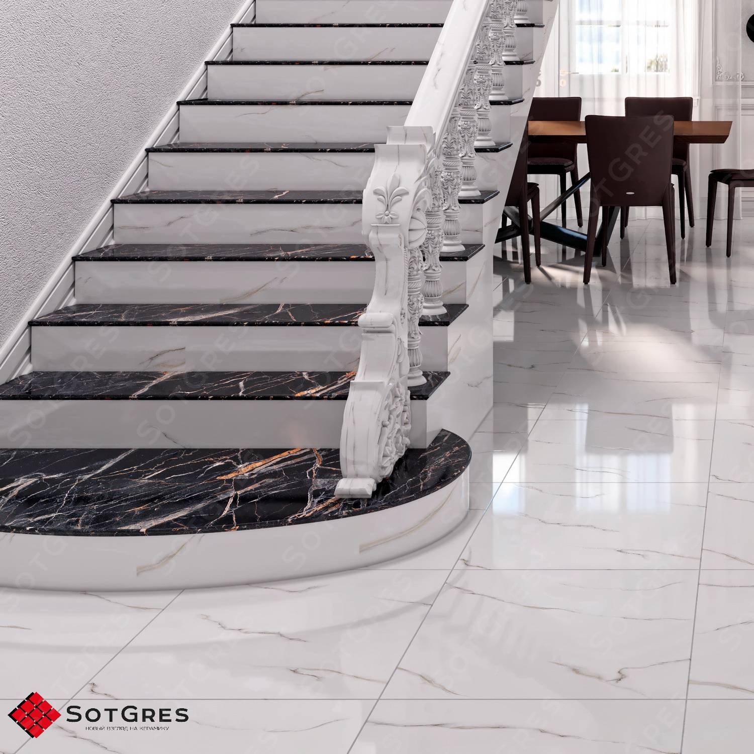 UNIQUE STATUARIO /60х60/ глянцевый белый керамический гранит под мрамор