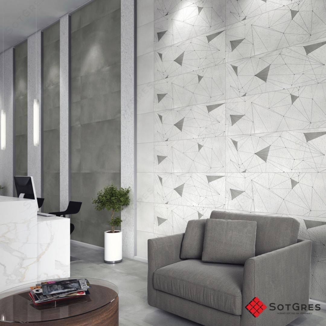 ESPANA CEMENTO DECORE R2 /40х120/ матовый серый керамический гранит carving с геометрическим рисунком