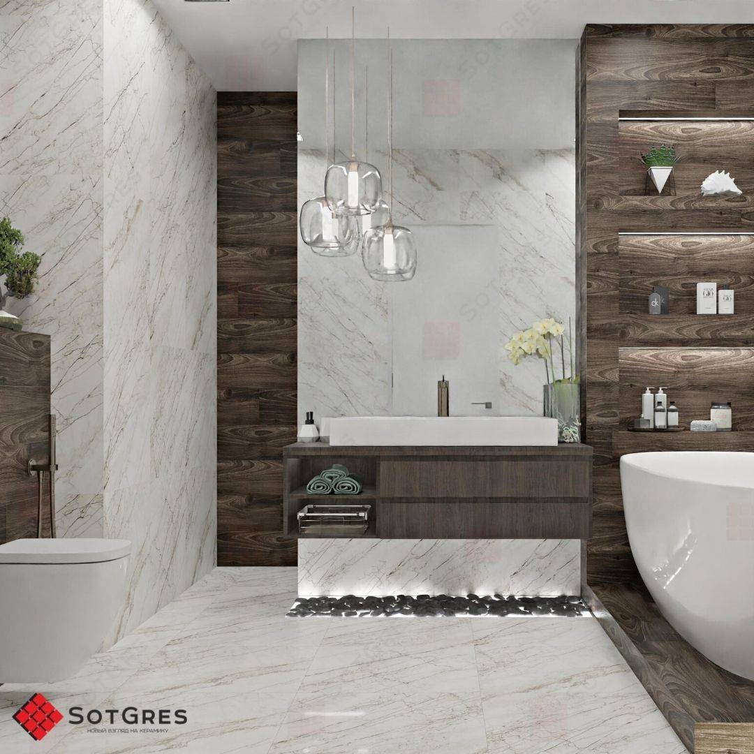 MITCHELL /60х60/ глянцевый белый керамический гранит - контрастный белый мрамор