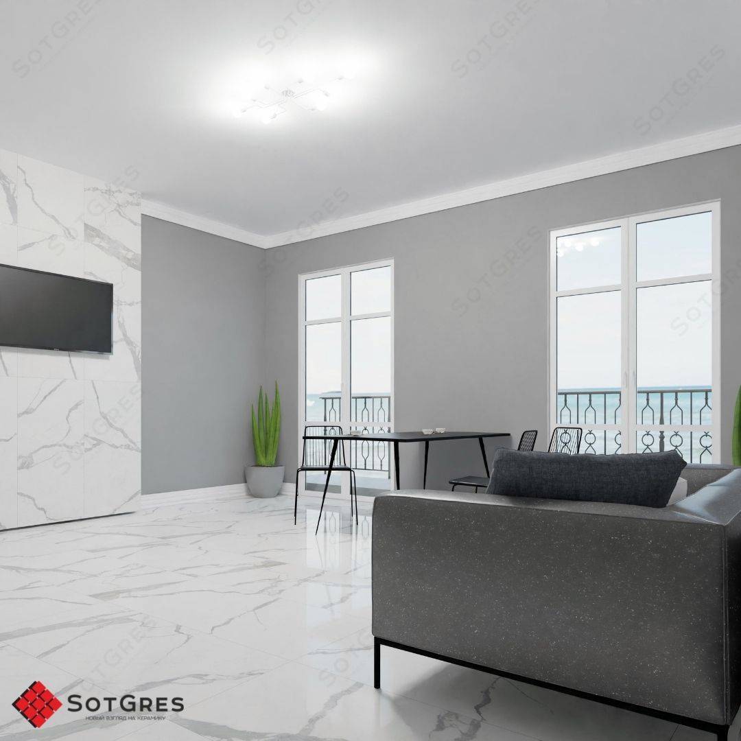 CALACATA EXTRA /60х120/ глянцевый светло-серый керамический гранит с продолжающимся рисунком