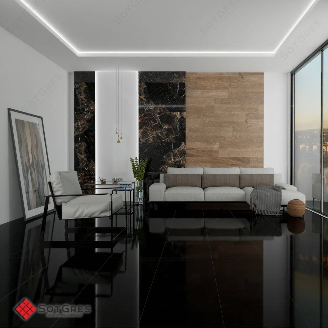 BLACK /60х60/ глянцевый черный керамический гранит с устойчивой глазурью